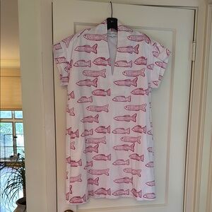 Brooke Wright Nancy White Dress with Pink Fish Print